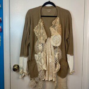 St. John's Bay beautiful brown and floral lace sweater